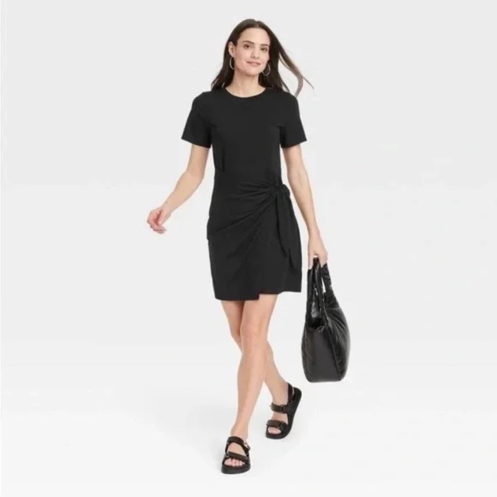 NWOT! Women's A New Day Black Short Sleeve, Stretch T-Shirt Wrap Dress - X-SMALL